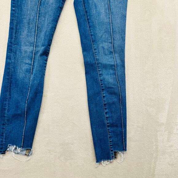 Free People Jeans Women 29R Med Wash Blue Denim Pintuck Step Hem Mid Rise Skinny - Picture 5 of 13